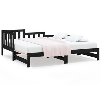 Sofá Cama Extraíble Madera Maciza De Pino Negro 2x(90x190) Cm Vidaxl