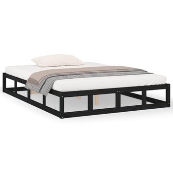 Estructura De Cama De Madera Maciza Negra 140x200 Cm Vidaxl