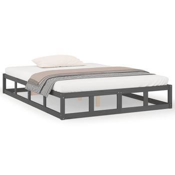 Estructura Cama Doble Pequeña Madera Maciza Gris 120x190 Cm Vidaxl