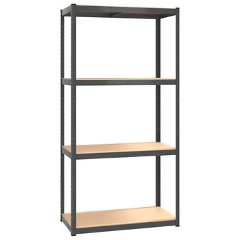 Estanteria metálica galvanizada para almacenaje PrimeMatik Mini Home  Classic de 4 baldas de madera 80 x 30 x 160 cm de color antracita /  antracita - Cablematic