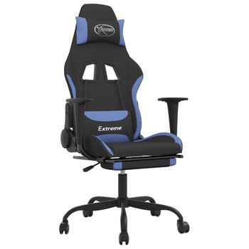 Silla Gaming De Masaje Con Reposapiés Tela Negro Y Azul Vidaxl