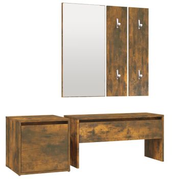 Set De Muebles De Recibidor Madera Contrachapada Roble Ahumado Vidaxl