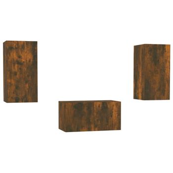 Set De Muebles De Tv 3 Pzas Madera Contrachapada Roble Ahumado Vidaxl