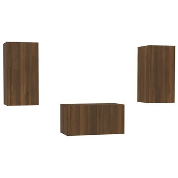 Set De Muebles Para Tv 3 Pzas Madera Contrachapada Roble Marrón Vidaxl