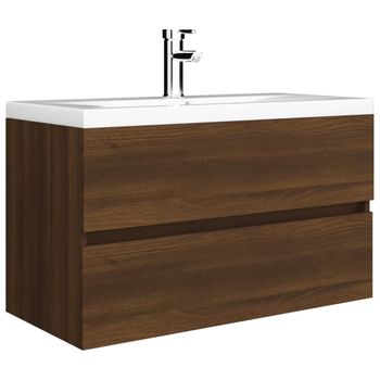 Mueble De Baño Con Lavabo Madera Contrachapada Marrón Roble Vidaxl