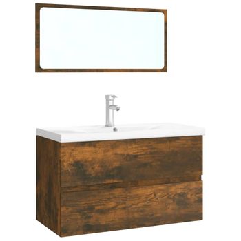 Set De Muebles De Baño Madera Contrachapada Color Roble Ahumado Vidaxl