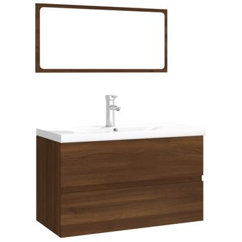 Set De Muebles De Baño Madera Contrachapada Marrón Roble Vidaxl