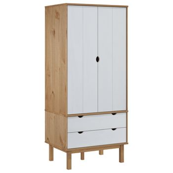 Armario Otta Madera Maciza Pino Marrón Y Blanco 76,5x53x172 Cm Vidaxl