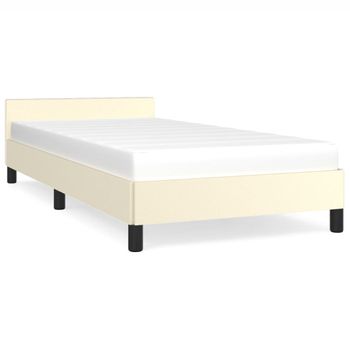 Estructura De Cama Con Cabecero Cuero Sintético Crema 90x190 Cm Vidaxl