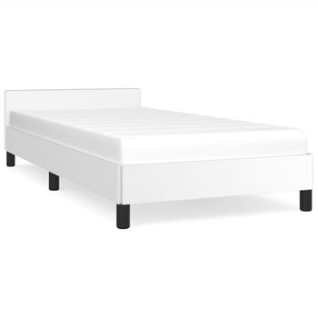 Estructura De Cama Con Cabecero Cuero Sintético Blanco 90x200cm Vidaxl