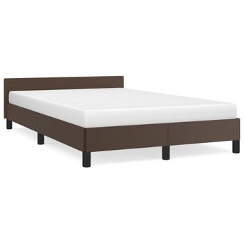 Estructura De Cama Cabecero Cuero Sintético Marrón 120x200 Cm Vidaxl