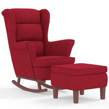 Sillón Mecedora Patas Madera Y Taburete Terciopelo Rojo Vino Vidaxl