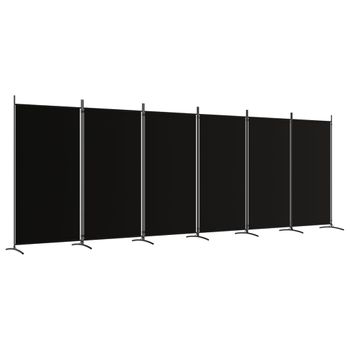 Biombo Divisor De 6 Paneles De Tela Negro 520x180 Cm Vidaxl