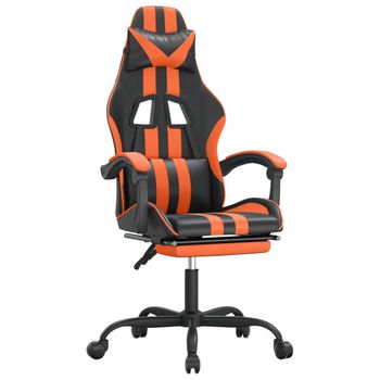 Silla Gaming Giratoria Reposapiés Cuero Sintético Negro Naranja Vidaxl