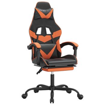 Silla Gaming Giratoria Reposapiés Cuero Sintético Negro Naranja Vidaxl