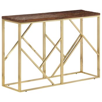 Mesa Consola Acero Inoxidable Madera Maciza Traviesa Dorado Vidaxl