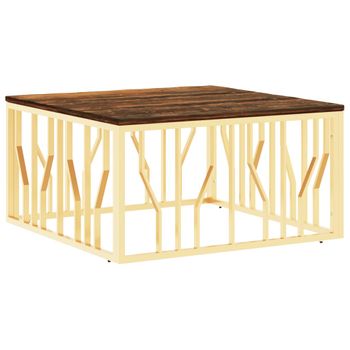 Mesa De Centro Acero Inoxidable Madera Maciza Reciclada Dorada Vidaxl