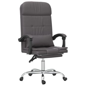 Silla De Oficina Reclinable Masaje Cuero Sintético Gris Vidaxl