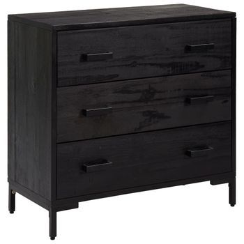 Cómoda De Madera Maciza De Pino Negro 75x35x70 Cm Vidaxl