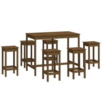 Set De Bar 7 Piezas Madera Maciza De Pino Marrón Miel Vidaxl