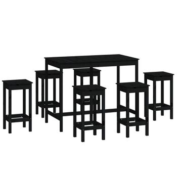 Set De Bar 7 Piezas Madera Maciza De Pino Negro Vidaxl