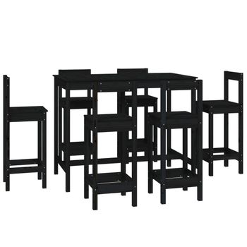 Set De Bar 7 Piezas Madera Maciza De Pino Negro Vidaxl