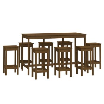 Set De Bar 9 Piezas Madera Maciza De Pino Marrón Miel Vidaxl