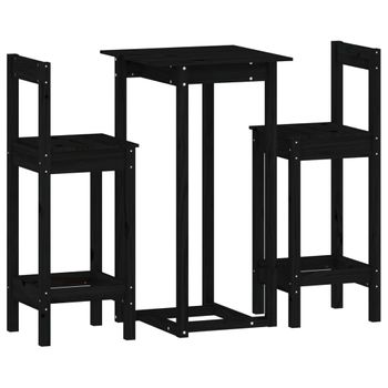 Set De Bar 3 Piezas Madera Maciza De Pino Negro Vidaxl