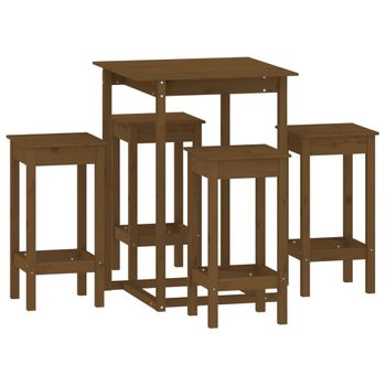 Set De Bar 5 Piezas Madera Maciza De Pino Marrón Miel Vidaxl