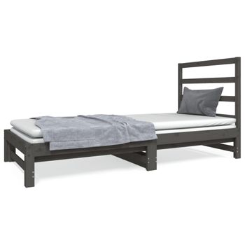 Sofá Cama Extraíble Madera Maciza De Pino Gris 2x(90x190) Cm Vidaxl