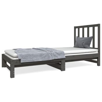 Sofá Cama Extraíble Madera Maciza De Pino Gris 2x(90x190) Cm Vidaxl