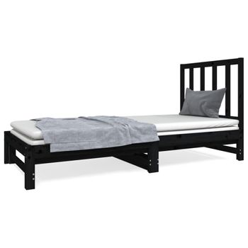 Sofá Cama Extraíble Madera Maciza De Pino Negro 2x(90x190) Cm Vidaxl