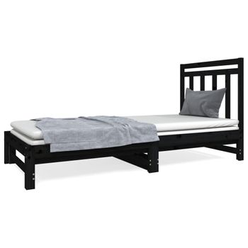 Sofá Cama Extraíble Madera Maciza De Pino Negro 2x(90x190) Cm Vidaxl