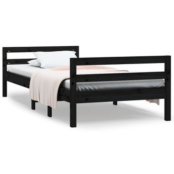 Estructura De Cama Madera Maciza De Pino Negro 90x200 Cm Vidaxl