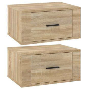 Juego De 2 Mesitas De Noche Flotantes Con 1 Cajón Estilo Nórdico Vintage, Madera Maciza Acabado Encerado Y Negro con Ofertas en Carrefour