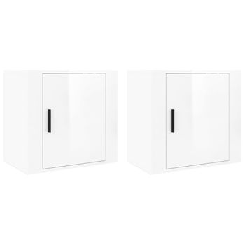 Mesitas De Noche De Pared 2 Uds Blanco Brillante 50x30x47 Cm Vidaxl