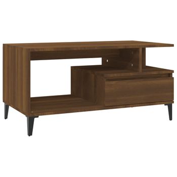 Mesa De Centro Madera Contrachapada Roble Marrón 90x49x45 Cm Vidaxl