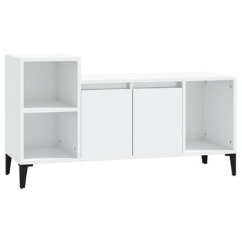 Mueble De Tv Madera Contrachapada Blanco Brillo 100x35x55 Cm Vidaxl