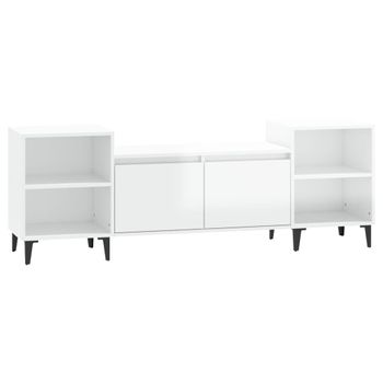 Mueble Para Tv Madera Contrachapada Blanco Brillo 160x35x55 Cm Vidaxl