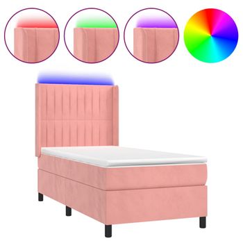 Cama infantil de terciopelo de 90x200 cm - con cabecero ajustable y somier  - Rosa