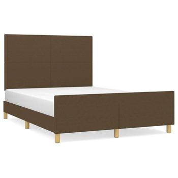 Estructura De Cama Con Cabecero De Tela Marrón Oscuro 140x190cm Vidaxl