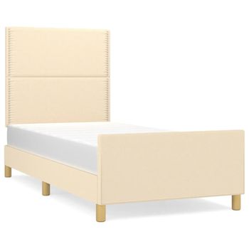 Estructura De Cama Con Cabecero De Tela Color Crema 90x190 Cm Vidaxl