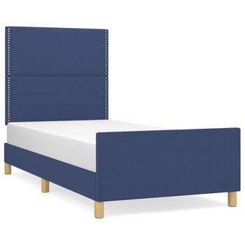 Estructura De Cama Con Cabecero De Tela Azul 90x190 Cm Vidaxl