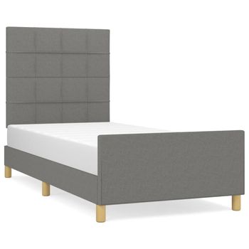 Estructura De Cama Con Cabecero De Tela Gris Oscuro 90x190 Cm Vidaxl