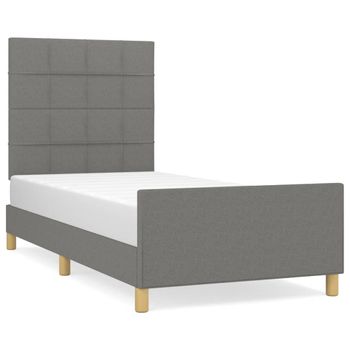 Estructura De Cama Con Cabecero De Tela Gris Oscuro 90x200 Cm Vidaxl