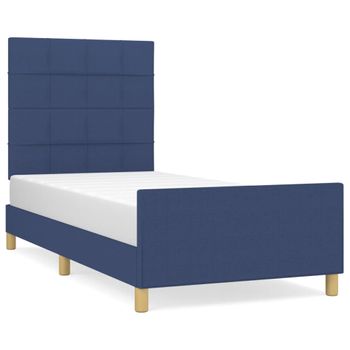 Estructura De Cama Con Cabecero De Tela Azul 90x200 Cm Vidaxl