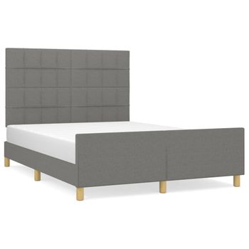 Estructura De Cama Con Cabecero De Tela Gris Oscuro 140x200 Cm Vidaxl