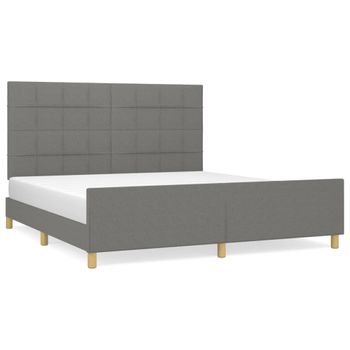 Estructura De Cama Con Cabecero Tela Gris Oscuro 160x200 Cm Vidaxl