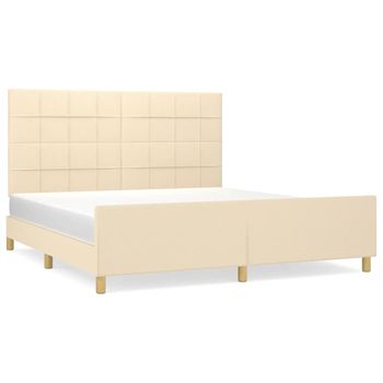 Estructura De Cama Con Cabecero De Tela Color Crema 160x200 Cm Vidaxl