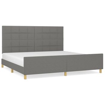 Estructura De Cama Con Cabecero Tela Gris Oscuro 200x200 Cm Vidaxl